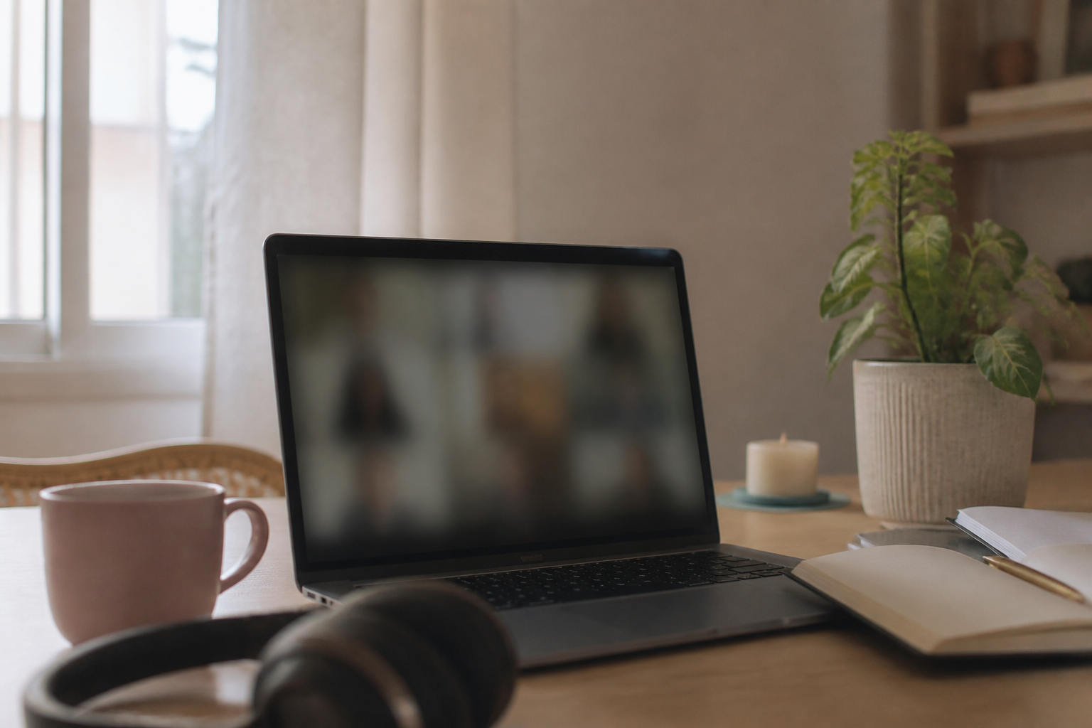 Ordinateur portable ouvert avec écran flouté, symbolisant un espace membre privé et confidentiel